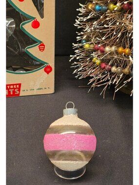 Vintage WWII Era Shiny Brite Unsilvered Sugared Pink Mica Christmas Ornament